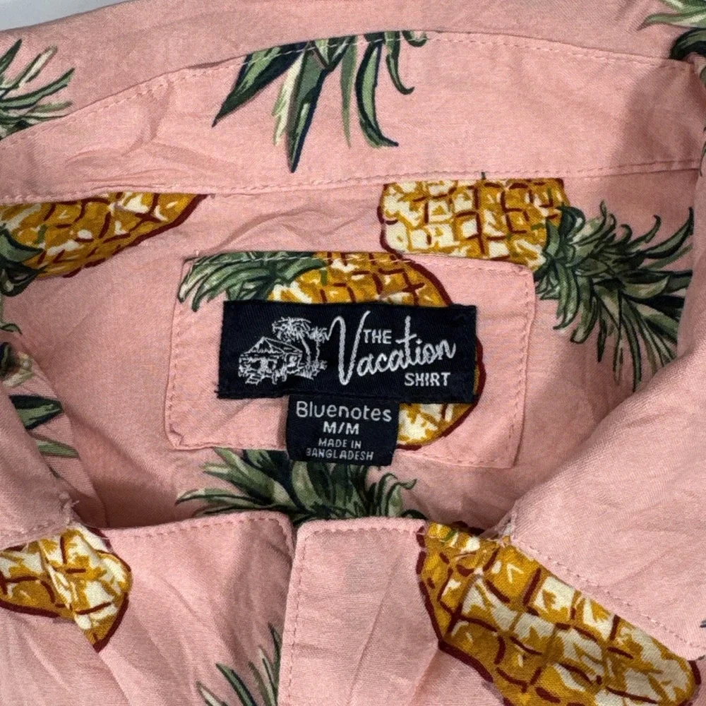 Bluenotes The Vacation Shirt Pineapple‎ Print Short Sleeve Button Down M Pink